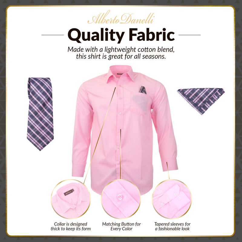Alberto Danelli Men's Dress Shirt & Tie Set, Regular Fit, Long Sleeve, Up to 5XL, Blush - Image 4